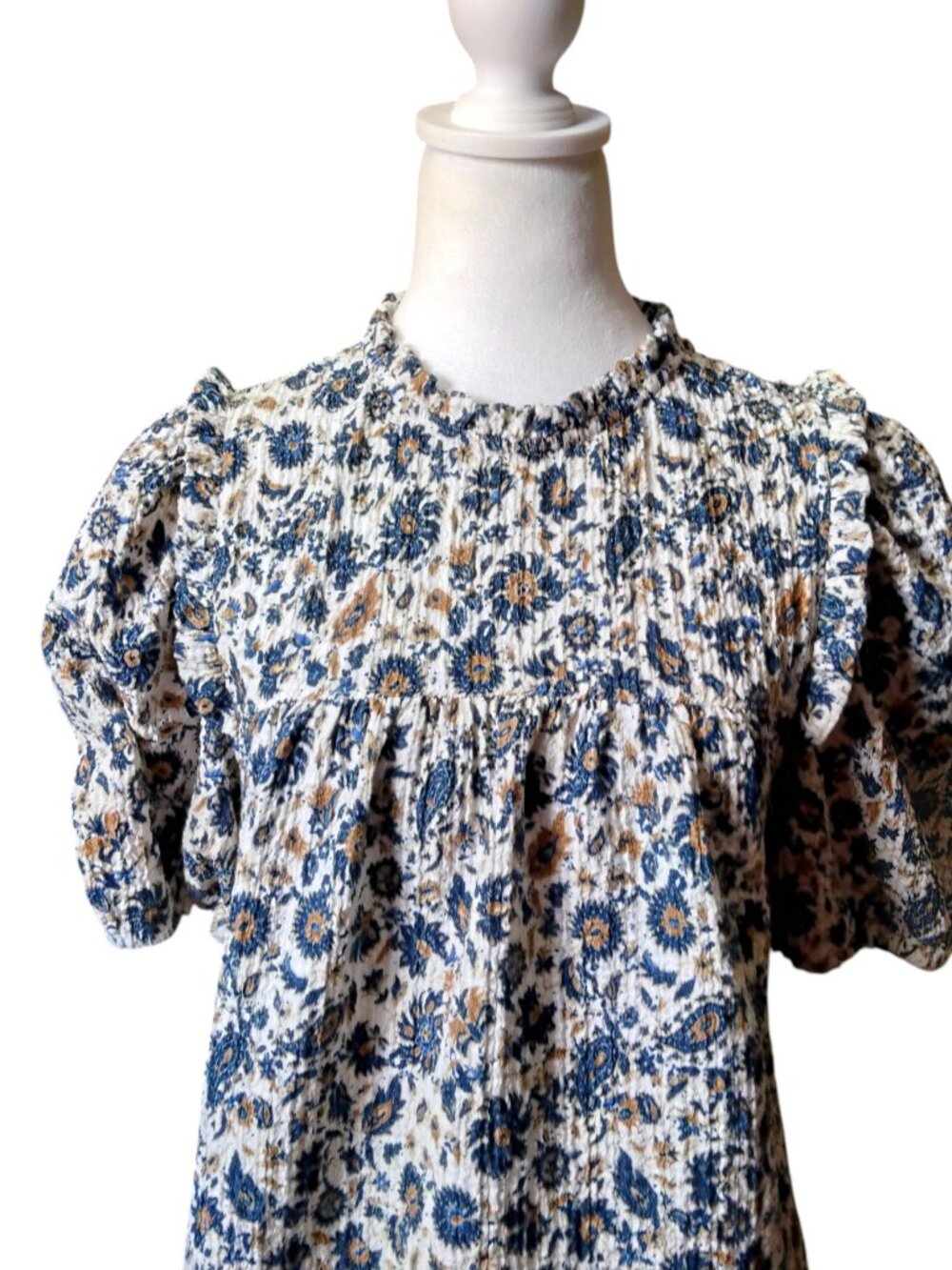 LOFT Floral Puff Short Sleeve Ruffle Accent Size Small Blouse Girly Boho - Picture 2 of 7